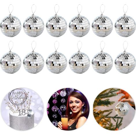 Lot de 12 mini boules disco décoratives - Boucles d'oreilles - Miroir - Petites boules disco - Pendentif - Petites boules à facettes - Pour enfants - Porte-clés de fête (2 cm) (1/5)