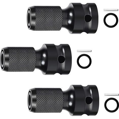 3 Pièces Porte-Bits D'impact, Noir Convertisseur Douille 1/2" à 1/4", Acier au Chrome Vanadium Convertisseur de Mandrin, pour Clés à Chocs et Clés Dynamométriques (1/5)