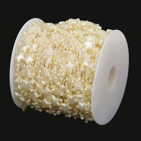 60 m lange, fünfzackige Stern-Kunstperlenkette zum Selbermachen, Weihnachtsbaumschmuck, Brautstraußzubehör, Beige (1/5)