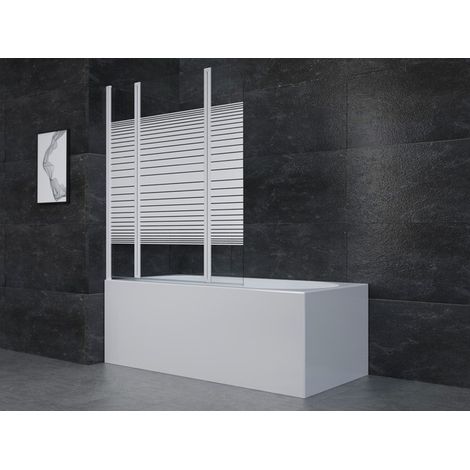 Badewannenfaltwand White Stripes 125 x 140 cm - weiß - 3-teilig faltbar - Badewannenaufsatz – Duschtrennwand – Duschabtrennung für Badewannen