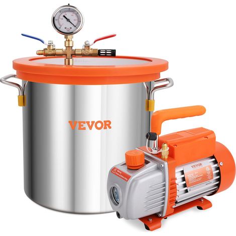 Kit chambre à vide 11,4 L et pompe 3,5 CFM pour dégazage du bois et résines avec couvercle en verre et huile de 250 ml. (1/5)