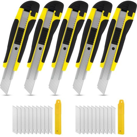 5pcs Cutters Professionnel Avec 20 Lames Cutter 18mm Couteau Utilitaire Rétractable Cutter de Précision En Métal with Poignée En Caoutchouc Pour le bricolage