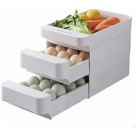 Boîte de rangement à œufs 3 couches avec tiroir - Grande capacité - En plastique empilable pour réfrigérateur (1/4)