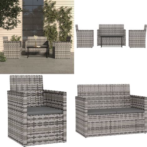 Mobilier d'extérieur 4 pcs avec coussins Résine tressée Gris - Salon De Jardin - Meuble De Jardin - Mobilier Extérieur - Set De Salon - Résine Tressée - Home & Living (1/5)