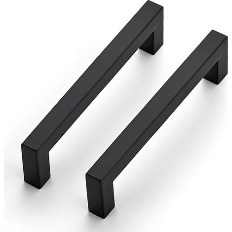 Poignées de placard noires, lot de 2, 14 cm, carrées, en acier inoxydable, entraxe de 128 mm. (1/5)