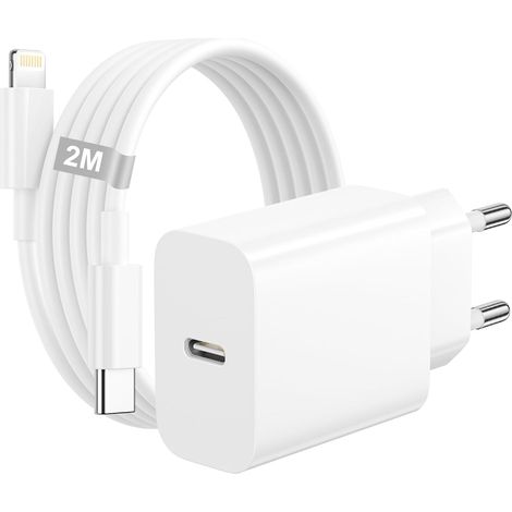Chargeur Rapide iPhone avec Câble Lightning 2M [Certification MFI] pour Apple iPhone 14 13 12 11 Pro Max/Mini/XS/XR/X/8/iPad, 25W Chargeur USB C Rapide Prise Chargeur iPhone USB C Adaptateur Secteur (1/5)