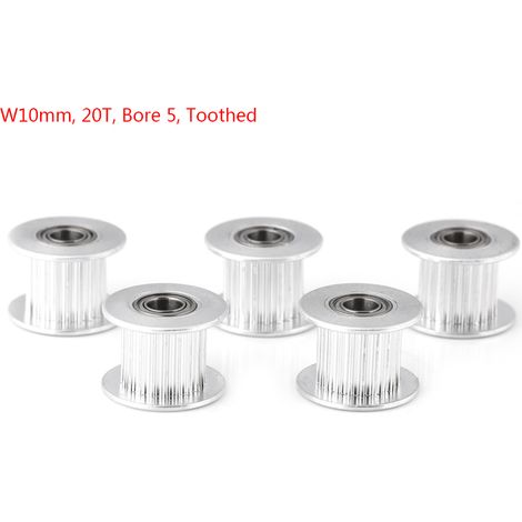 5pcs Aluminum 2GT Belt Timing Pulley 3D Printer Accessory (W10mm, 20T, Bore 5, Toothed)