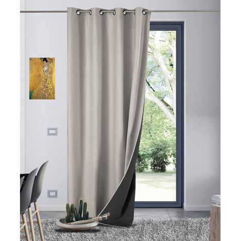 Homemaison – Rideau occultant thermique 140x260cm – 100% polyester – Finition œillets canon de fusil – 405g/m² – Naturel (1/3)