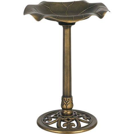 Vogelbad, Vogelfutterhaus, lotusblattförmiges Becken, Maße Ø 50 x 71 cm (Höhe), Polypropylen, Bronze