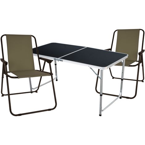 3-teiliges Campingmöbel Set Tisch schwarz 2 x Stuhl Oliv-Grün-MMC330872B+2xLE8000060 (1/5)