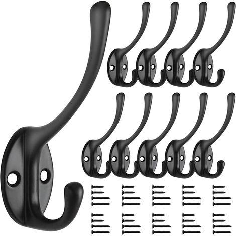 10 patères vintage, porte-manteau mural rétro, crochets de porte en métal, adaptés aux porte-manteaux de salle de bain et de cuisine (noir) (1/5)