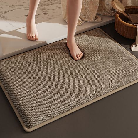 Tappetino per bagno antiscivolo e ultra-absorbente in lino tessuto – Versione extra spessa (40 x 60 cm), ideale per bagno, toilette e lavabo – Colore marrone, motivo tessuto in foam memory