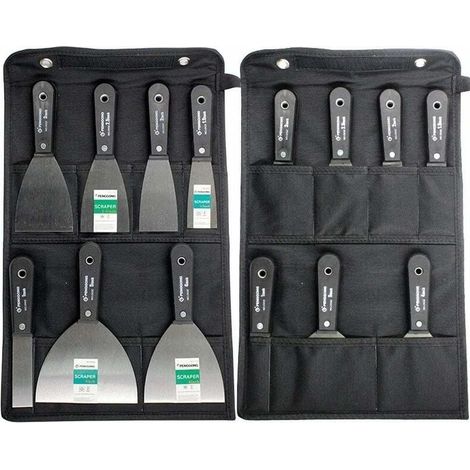Set di spatole per intonaco, set di spatole in acciaio, set di spatole per stucco, set da 7 pezzi con borsa portaoggetti, raschietto per pareti con manico in plastica antiscivolo (1/5)