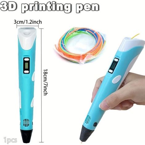 Stylo d'imprimante 3D, Filament Stylo 3d avec écran LCD, Filament Recharge Pla, pour dessin créatif peinture -Bleu