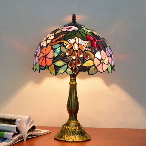 Lampada Tiffany, 30 cm, stile vintage con fiori e vetro colorato, lampada da tavolo, lampada da comodino, lampada da lettura, lampada da tavolo, per camera da letto e soggiorno, lampadina E27 inclusa  (1/5)
