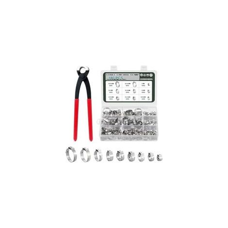 180 Pcs Colliers de Serrage à Oreille Unique,Acier Inoxydable 304,9 Tailles avec Anneaux 6-25.6mm,Colliers Simples,Collier Sertir Sans Palier 9 Sizes - (1/5)