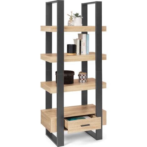4-Ebenen-Regal mit Schublade PHOENIX Holz und Schwarz (1/5)