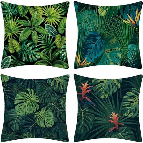Filiyano-Lot de 4 housses de coussin à motif cactus d'artiste méditerranéen, pour canapé, salon, chambre, décoration intérieure, 45 x 45 cm (feuilles (1/5)
