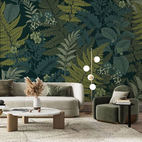 Papier peint panoramique - Feuilles Sauvages - 195 cm x 130 cm (1/4)