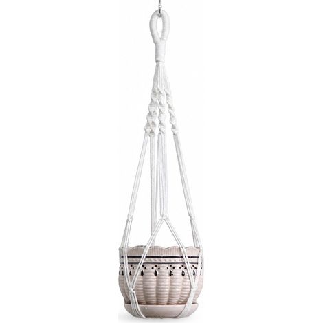 Suspension pour plantes en macramé d'intérieur – corde en coton de 75 cm, convenant à différentes tailles de pots de fleurs idéale pour un mur, un plafond ou un balcon. (1/5)