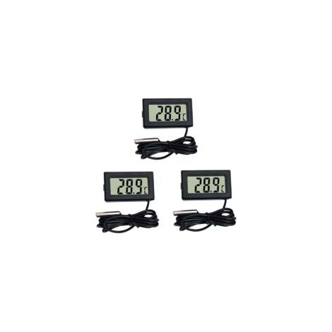 Mini termometro digitale LCD da 2 metri nero con sonda esterna per auto/frigorifero/acquario/vasca per pesci/camera da letto (3 pezzi neri) - Crezuo (1/4)