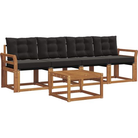 Ensemble de canapés d'extérieur 5 pcs Salon de jardin Naturel et Noir (1/5)
