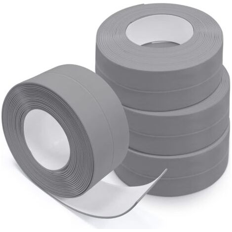 Producto de sellado para paredes y fachadas, barrera de puerta adhesiva, 4 rollos de banda selladora PVC para WC, bañera, esquinas de pared y azulejos (gris) (1/5)