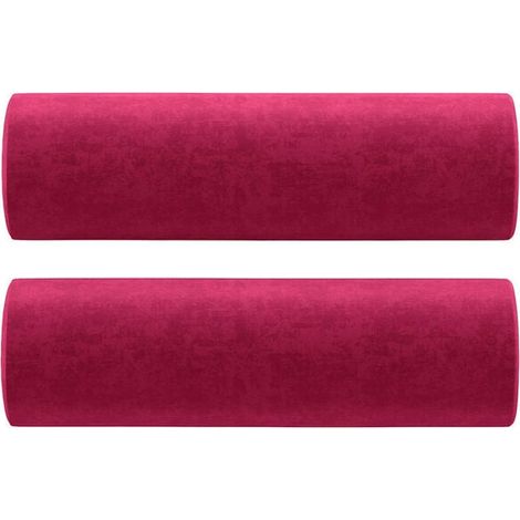 Coussins décoratifs, lot de deux, bordeaux, 15 cm de diamètre, 50 cm de hauteur, matière velours. (1/5)