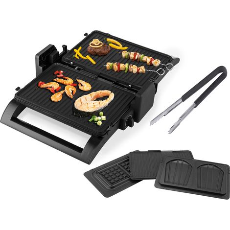 Kontaktgrill Grillzange, Waffeleisen & Sandwichmaker 4in1 Wechselplatten 31x21cm (1/5)