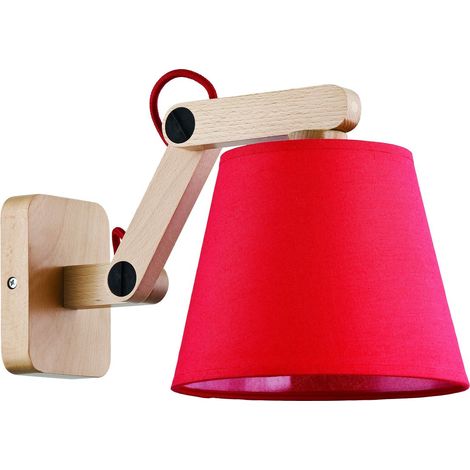 Applique scandinave bois clair abat-jour rouge E27 15W (1/2)