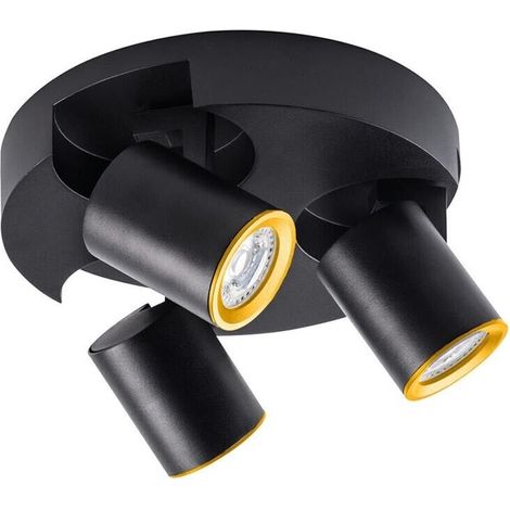 Plafoniera Da Soffitto Lampada Tonda 3 Porta Faretto Orientabile Gu10 Nero (1/4)