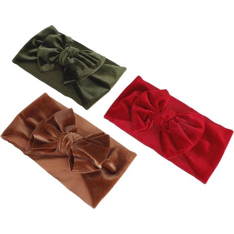 Set di 3 fasce per capelli da bambina con grande fiocco elastico, in poliestere. (1/5)