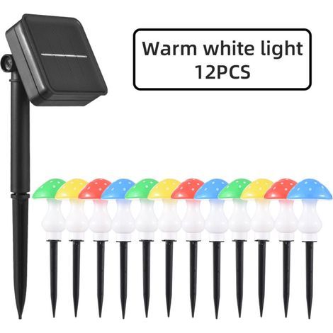12 lampes champignon solaires LED 8 modes IP65 blanc chaud jardin (1/5)