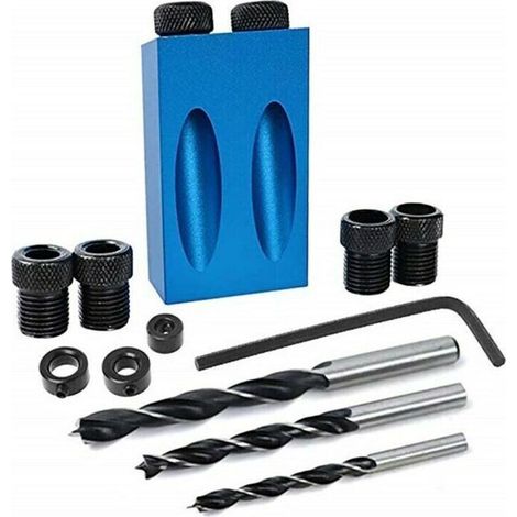 Gabarit de Percage - Guide Percage Oblique Kit de perage de trou de poche 15 ° Ensemble de guide de perage oblique pour le travail du bois Outil de localisation de positionneur 14 Pièces