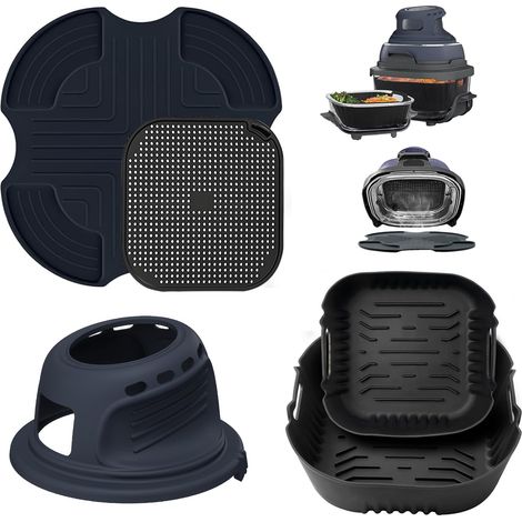 Lot de 2 moules en silicone pour CRISPi FN101EU Airfryer + protection anti-éclaboussures + tapis en silicone + housse de protection pour accessoires Crispi, réutilisable, moule en (1/5)