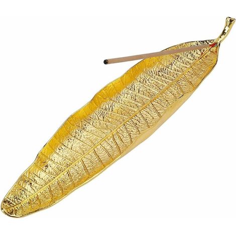 Porte-encens Feuilles en métal Attrape-cendres Brûleur d'encens de 27 cm de long (Or)-Fei Yu (1/4)