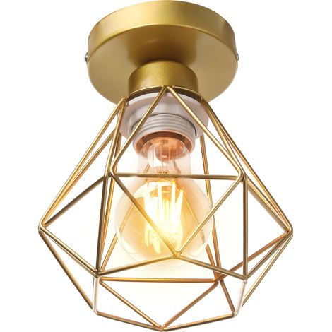 Plafonnier Rétro Or Lampe De Plafond E27 Cage En Métal Luminaire Plafonnier Vintage D'Intérieur
