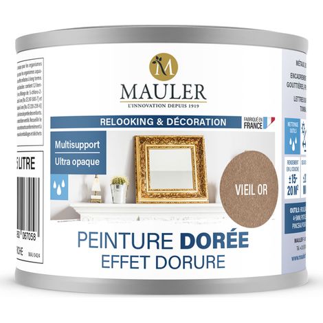 Peinture effet dorure multisupport - 0,5L Vieil Or - Qualité air A+ - Peinture dorée Mauler