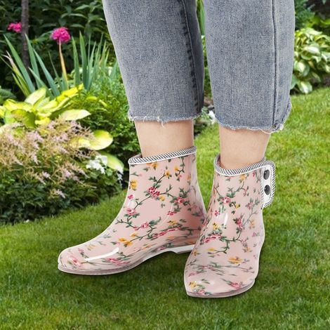 Wasserdichte, rutschfeste Regenstiefel mit Print für Damen, Gartenschuhe (37)