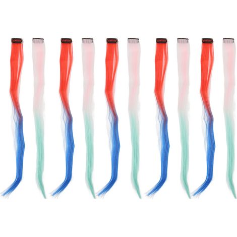 10 mèches clip colorées longueur cheveux, extensions arc-en-ciel dégradé rose vert rouge bleu, postiche vibrant multicolore 10 pièces (1/5)
