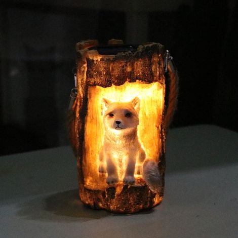 Lampe solaire d'extérieur hibou renard dans une souche, lampe de jardin LED étanche, éclairage décoratif pour patio, allée ou terrasse.-AquaForge