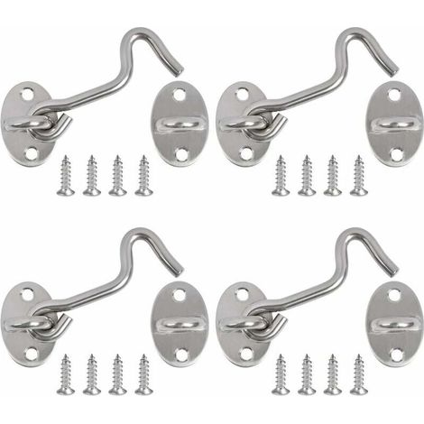 Bardusch-Crochet Fermeture Porte, 4PCS Crochet Cabine Verrous et Boulons pour Serrures Porte Loquet Portail Support Fenêtre pour Entretoise Silencieux Verrouillage Verrou Portail, 3 Pouce/Acier INOX (1/5)