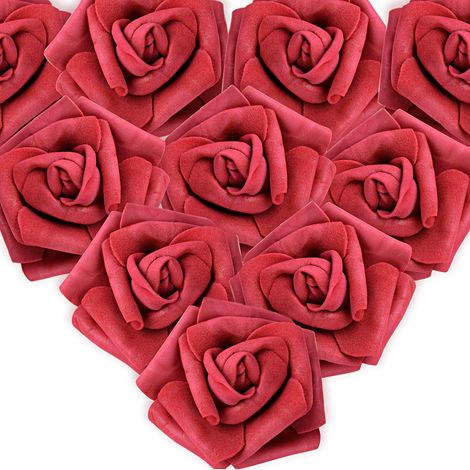 100PCS Rose Blanche Artificielle 7cm Fleur Saint Valentin Tête de Fleur Blanc Décoration Toussaint Anniversaire Mariage Party Cérémonie,Rouge de Vin (1/5)