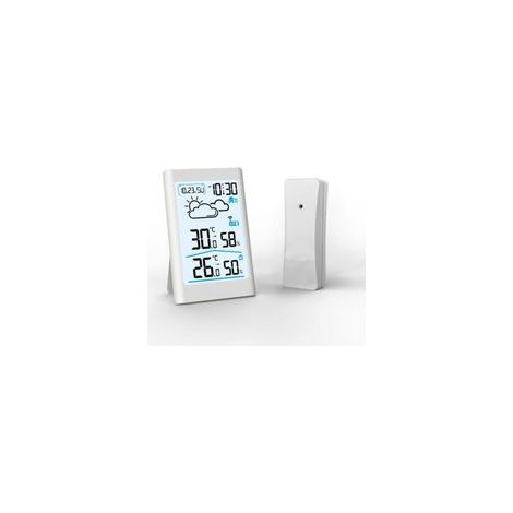 Innen- und Außentemperatur- und Feuchtigkeitsmesser, drahtlose Wetterstation, großes LCD-Display, Wettervorhersage, elektronischer Wecker (1/4)