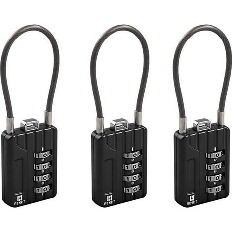3er-Pack Zahlenschloss mit 12cm flexiblem Kabel für Gepäck, Spind, Rucksack