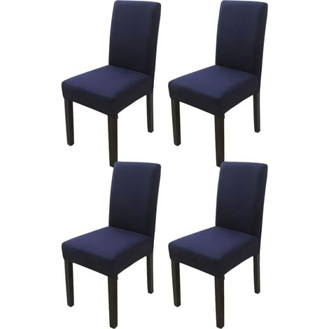 Housse de chaise à dossier haut bleu marine 4 pièces, 383847cm, moderne, élastique et lavable, adaptée aux salles à manger et aux cuisines (1/5)