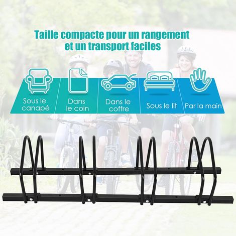 COSTWAY Râtelier 4 Vélos en Acier Fixation au Sol ou Mur 120x32.5x26CM Résistant aux Intempéries Antirouille Ecole Commerce Noir (1/5)