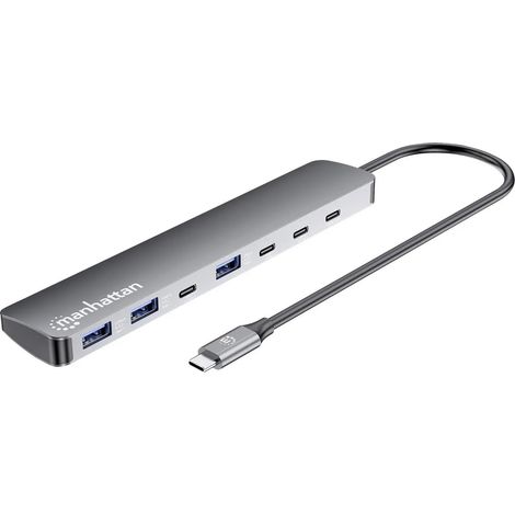 [NEUWERTIG] B-Ware Manhattan Usb Hub Verteiler Dockingstation 7 Port 4 X Usb C 3 X Usb A Space Grau