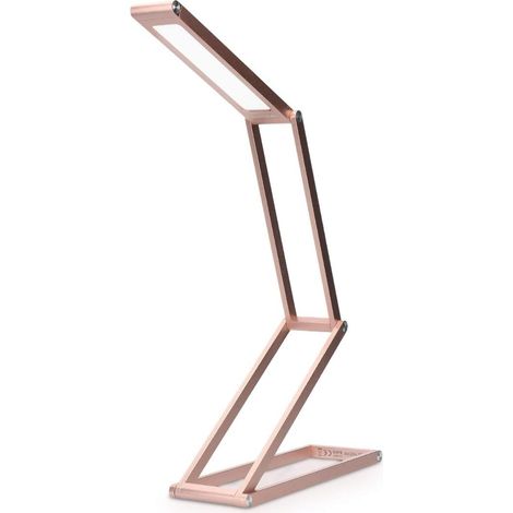 Lampe de bureau LED - Luminaire pliable en aluminium sans fil avec micro-USB et crochet amovible - Lumière table de nuit salon - Rose doré (1/5)