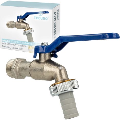 tecuro Kugelauslaufhahn Griff blau, 1/2 Zoll, mit Schlauchtülle, MS vernickelt (1/5)